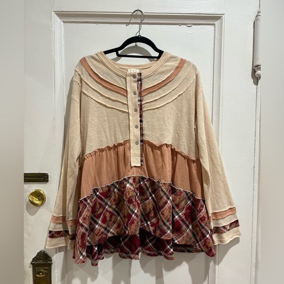 POL Tops - POL mid media Boho Patchwork Top